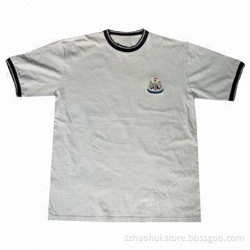 Embroidered Contrast Color Neck T-shirt with XS-3XL Size, Heat-transfer Print